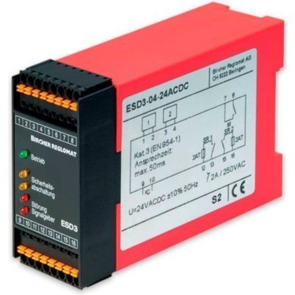 Safety Controller, Ext.(manual) reset, 24VAC/DC, Safety Cat 3 CEN, Bircher Reglomat, Mfr#: ESD3-06-24ACDC